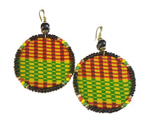 Beaded African Kente Type Fabric Earrings- Handcrafted