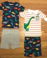 Carter's Boys 4 pc Dinosaur set 2 T-Shirts, 2 Shorts Sleep and Play 12 Months