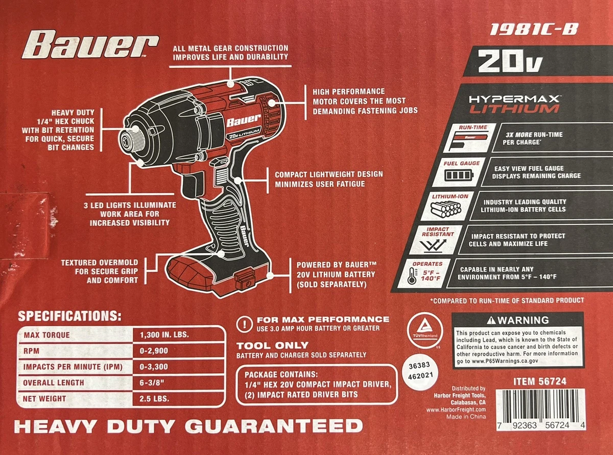 BAUER 20V CORDLESS 1 4 In COMPACT IMPACT DRIVER KIT eBay