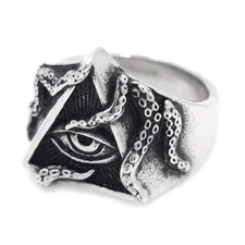 Vintage All Seeing Eye Masonic Ring Stainless Steel Triangle Illuminati Ring New