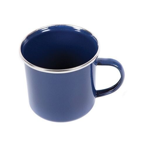 Deluxe Enamel Mug Navy Stainless Steel Rim Camping, Festival Fishing Cup Caravan