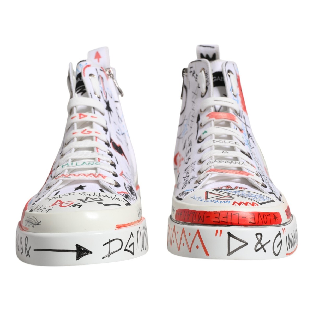 DOLCE & GABBANA Shoes White Cotton Graffiti High Top Sneaker DOLCE & GABBANA Shoes White Cotton Graffiti High Top Sneaker