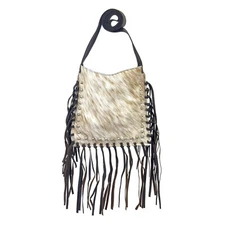 American West Womens Fringed Cowgirl 10in Speckled Hair-On Leather Crossbody