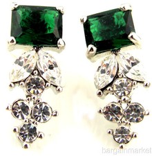 Vintage Style 8 Cts Emerald Green  Clear Cubic Zironia Crystal Earrings