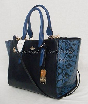 NWT Coach Crosby Carryall. Colorblock Exotic Embossed Leather Navy