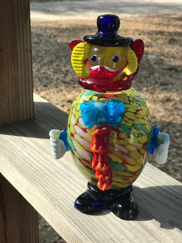 Vintage Murano style Confetti Glass Handcrafted Clown Figurine 7.5" Tall