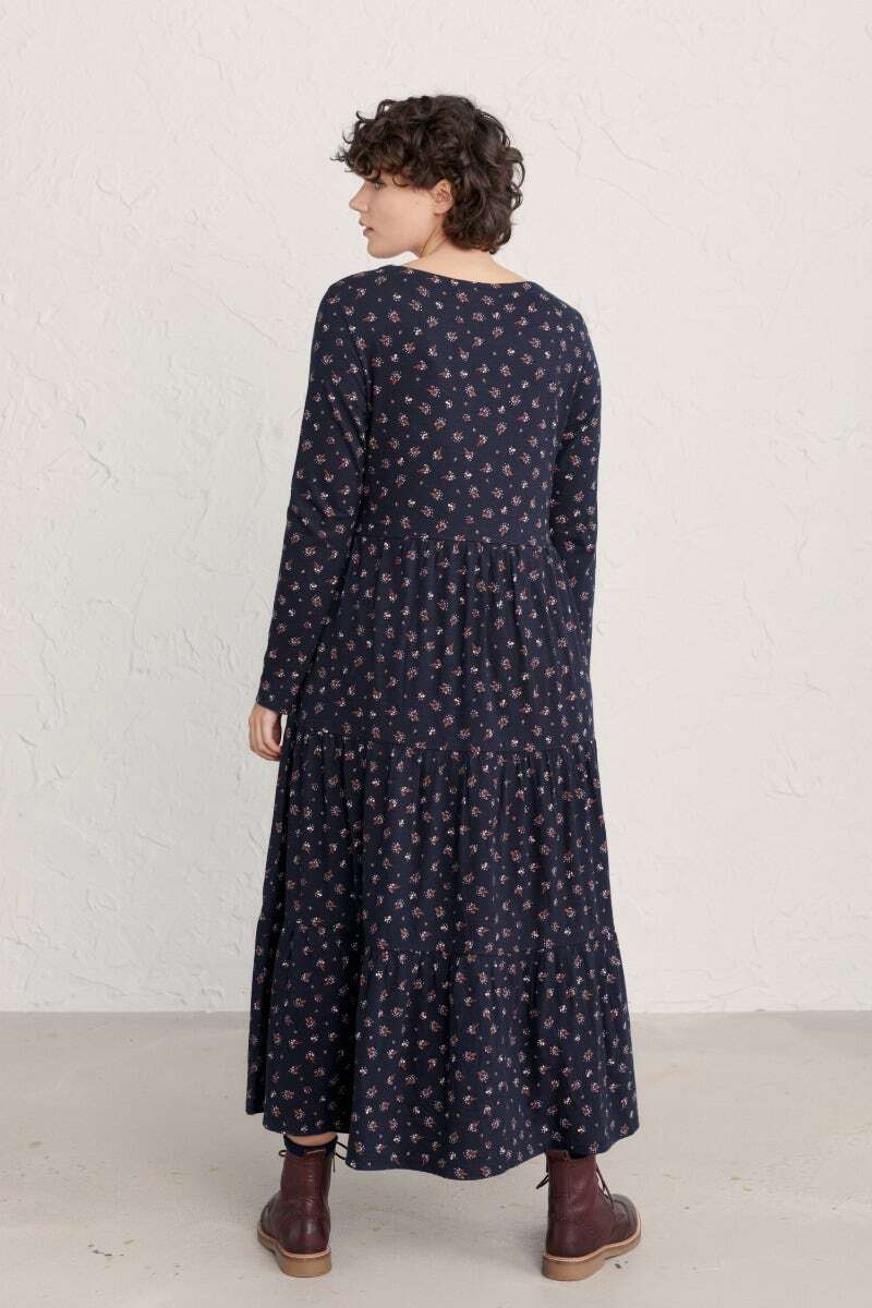 Seasalt Women's Sleeves navy Line Strokes Tiered Jersey Dress with