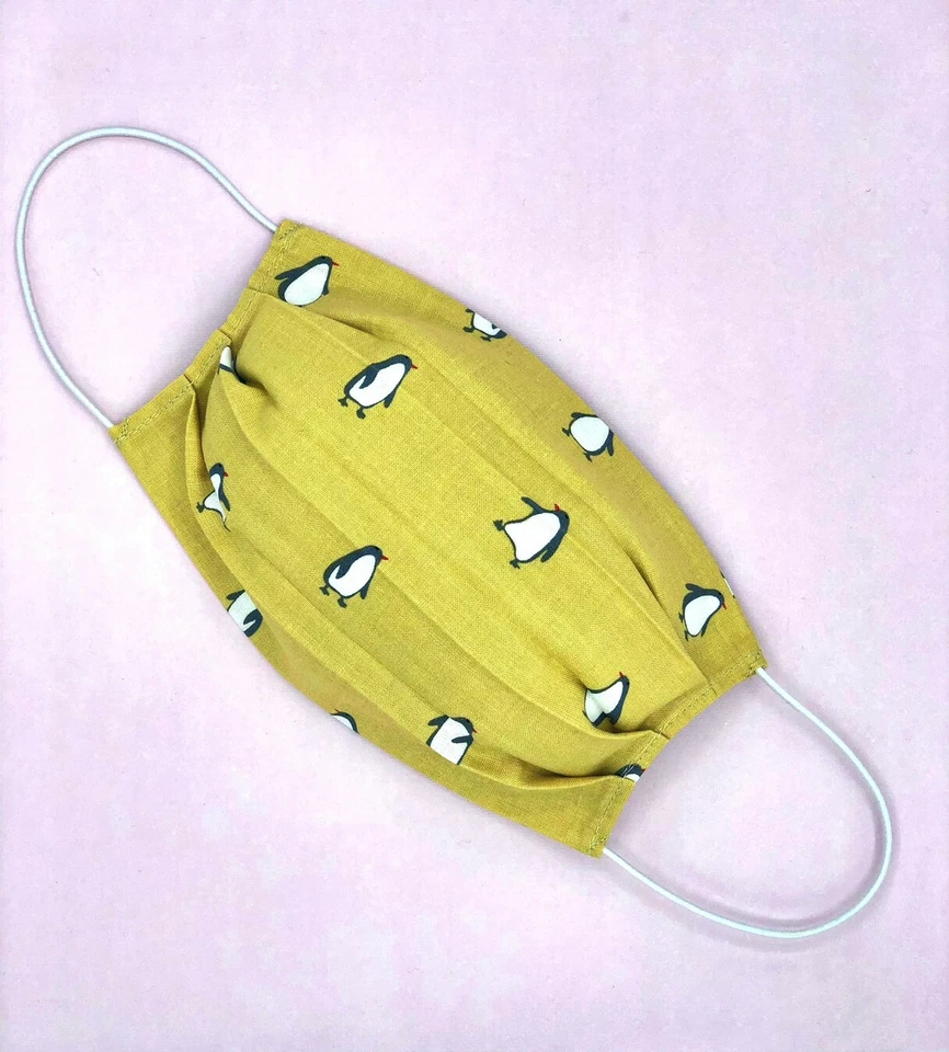 Happy Feet Cotton Face Mask Filter Pockets Washable Handmade Penguins Bird - Image 4 of 4