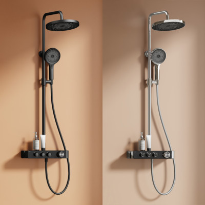 EMKE Duschsystem Mit Thermostat Duschset Einstellbare Wassermenge Chrom/Schwarz