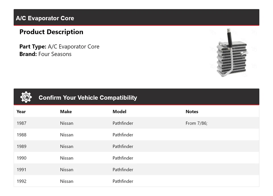 Núcleo evaporador aire acondicionado Nissan Pathfinder 1987-1992 4 estaciones 1988 1989 1990 Foto 2 de 4