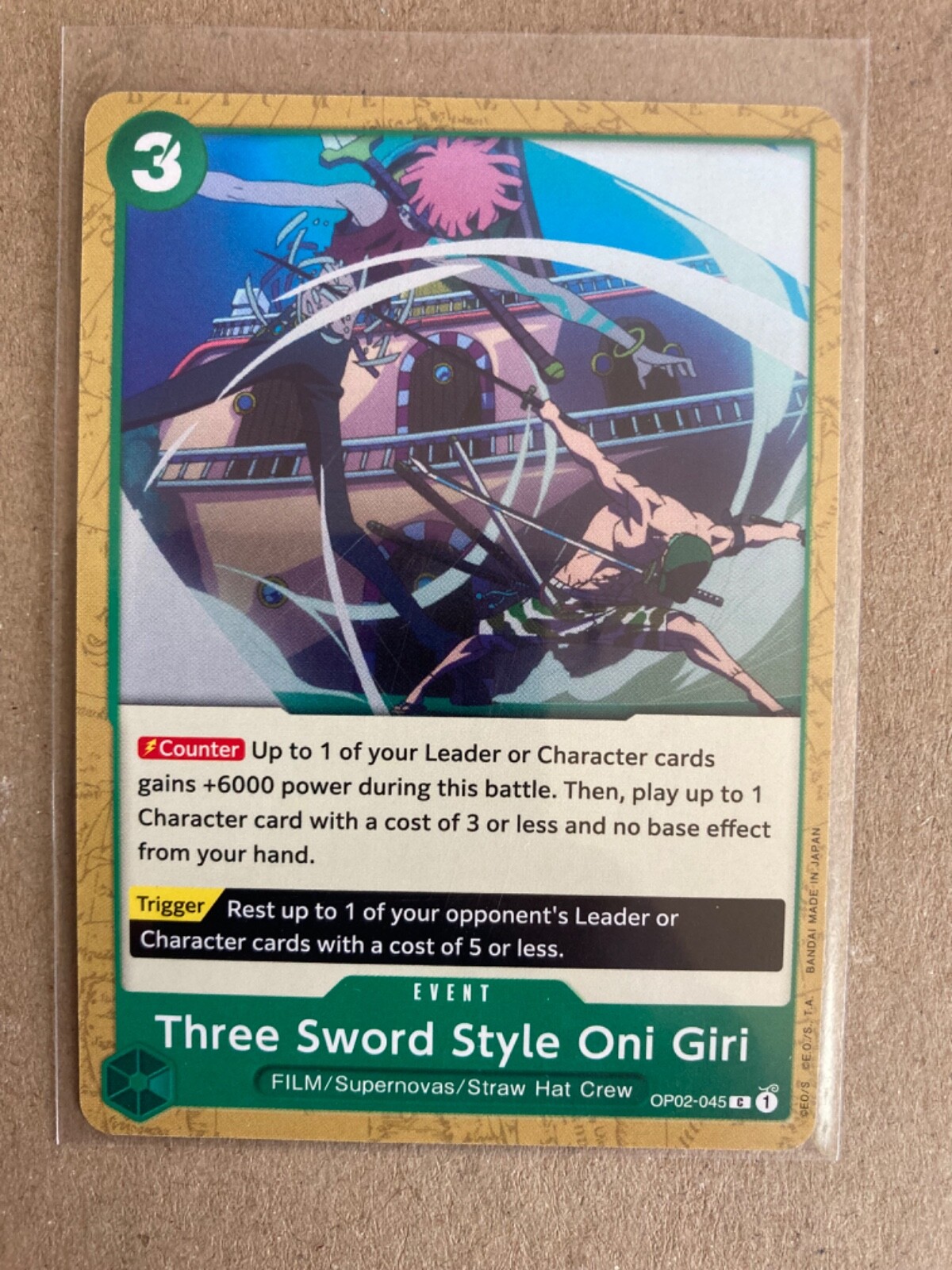 One Piece CCG - PARAMOUNT WAR - THREE SWORD STYLE ONI GIRI #OP02-045 - Mint