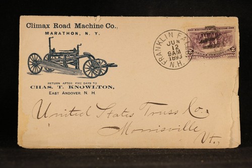 New Hampshire: East Andover 1893 Climax Road Machine + Brief Werbung Cover