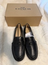 COACH Leah Platform Loafers Black Leather C Hardware Women s 8US