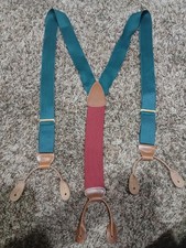 TRAFALGAR Green  Maroon Leather/ Silk Adjustable Suspenders Y Braces England