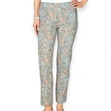 Talbots Chatham Ankle Pant Size 10 Petite Cotton Pale Blue Paisley Summer Preppy