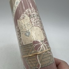 Vtg 80s NOS Cat In Basket Country Wallpaper Border Mauve Blue Hearts Grannycore