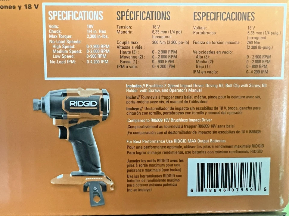 Ridgid 18V 3 Speed 1/4” Impact Driver Brushless (Tool Only) R862311B NEW in BOX - Image 4 of 4
