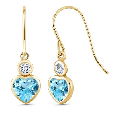 14K Yellow Gold Earrings Heart Shape Topaz and Moissanite (1.30 Cttw)