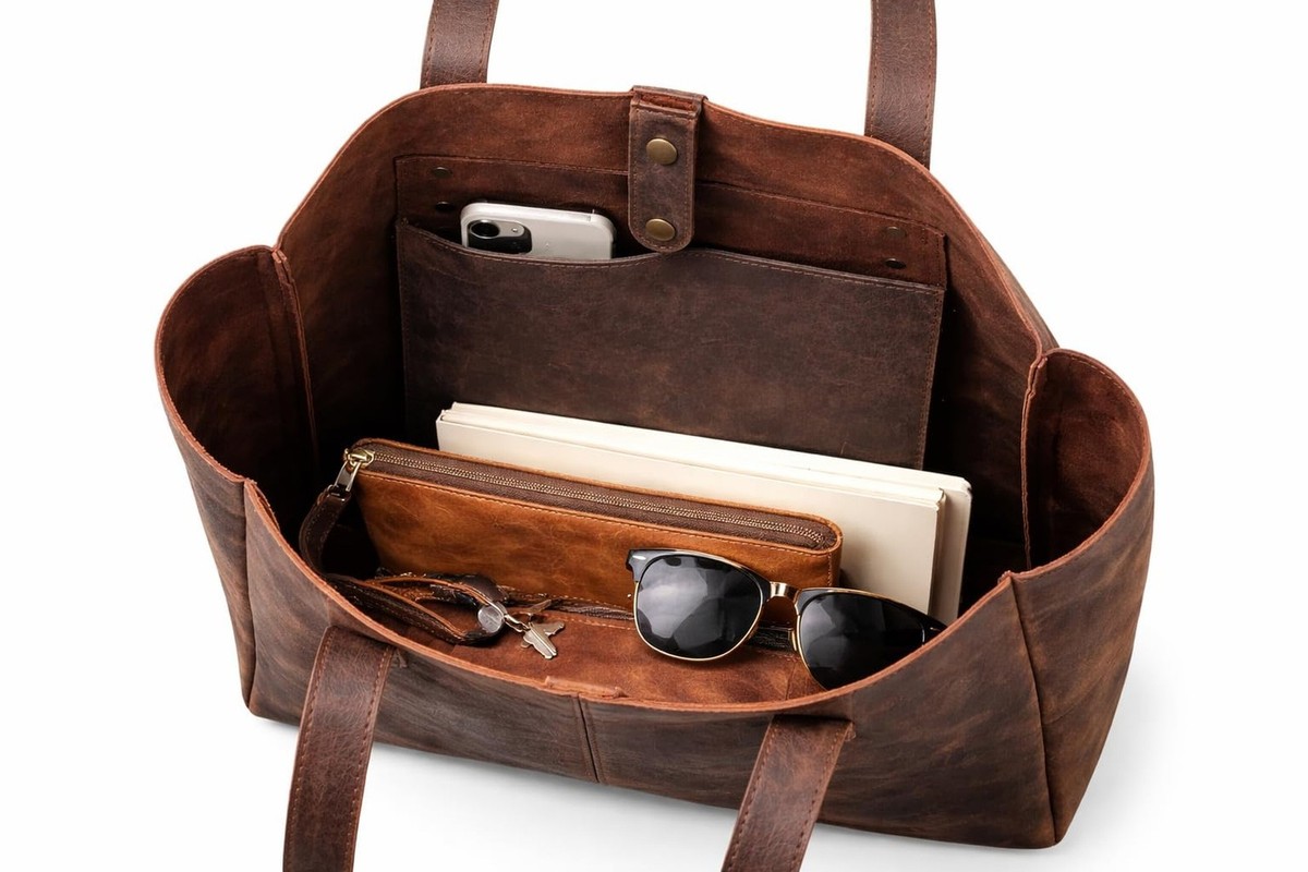 Genuine Soft Buffalo Leather Tote Bag Elegant Shopper Shoulder 