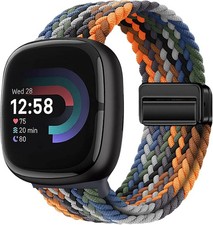 Soft Elastic Nylon Braided Magnetic Strap for Fitbit Versa 4 40mm, Denim Blue