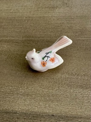 Vintage Mosser Glass Hand Painted Floral Bird