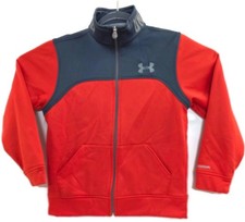 Under Armour Jacket Youth Medium Red Gray Storm Full Zip Athletic Track Fleece