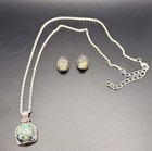 African Turquoise Pendant Necklace Post Earrings Set NIB Silver Plated 18”-21” — photo 7