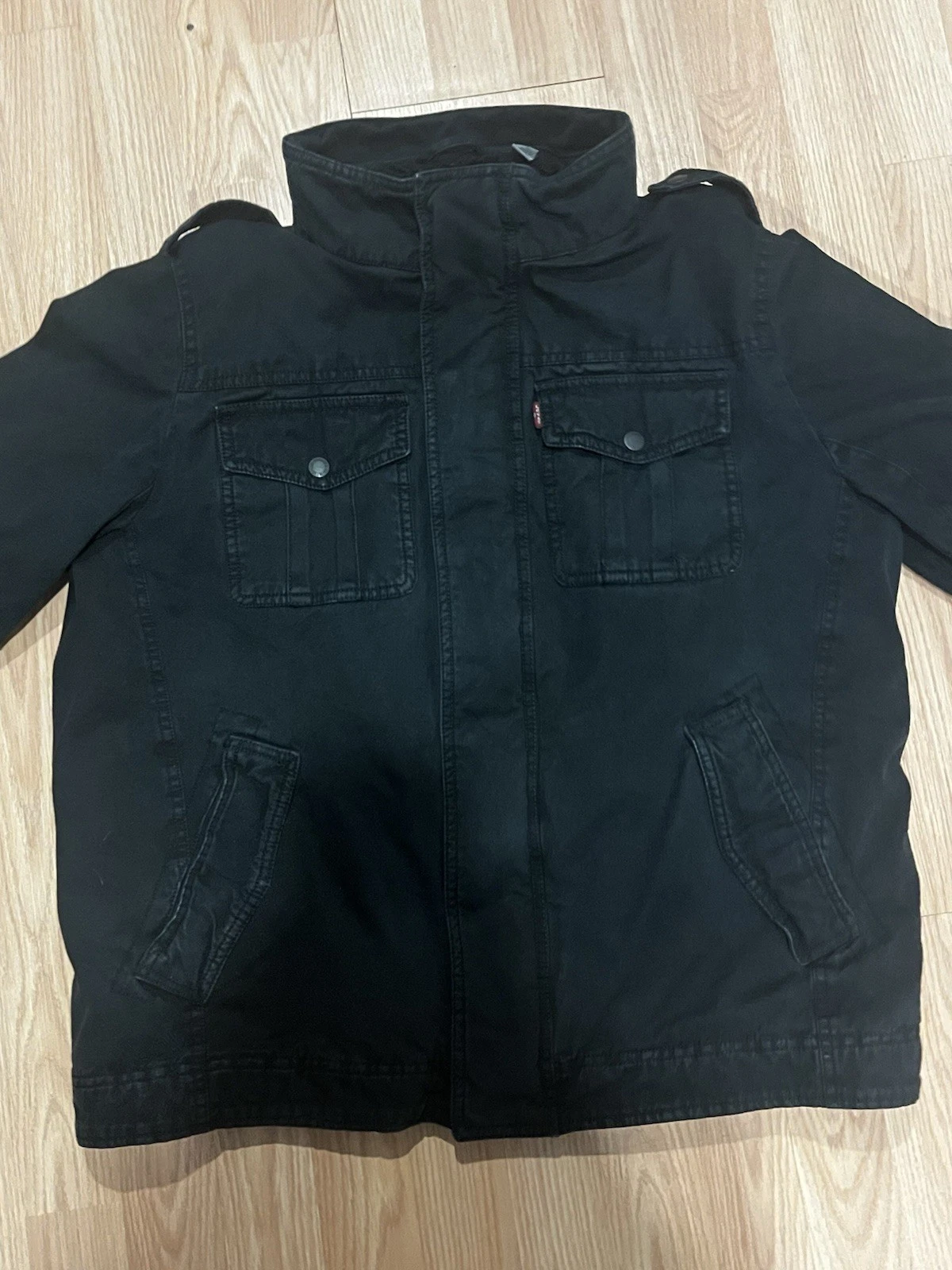 Levi Strauss & Co. Mens Hooded Full Zip Jacket Black Gray Canvas Size L - product detail image 7