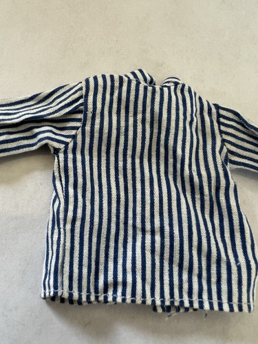 Vintage Barbie Doll Shirt Blue And White Stripes Long Sleeves Snap Closure - Picture 5 of 8