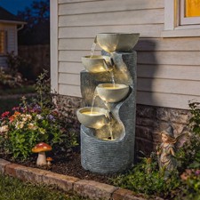 Image of Outsunny Garden Water Feature, Outdoor Water Fountain with LED Lights and Pump