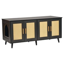 Cat Litter Box Enclosure for 2 Cats, Litter Box Furniture Hidden with Rattan