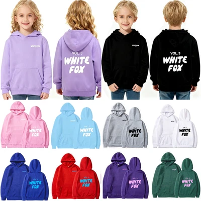 Girls Boys✨White✨Black✨Foxs✨Pocket Hoodie Kids Sweatshirt Casual Pullover Jumper
