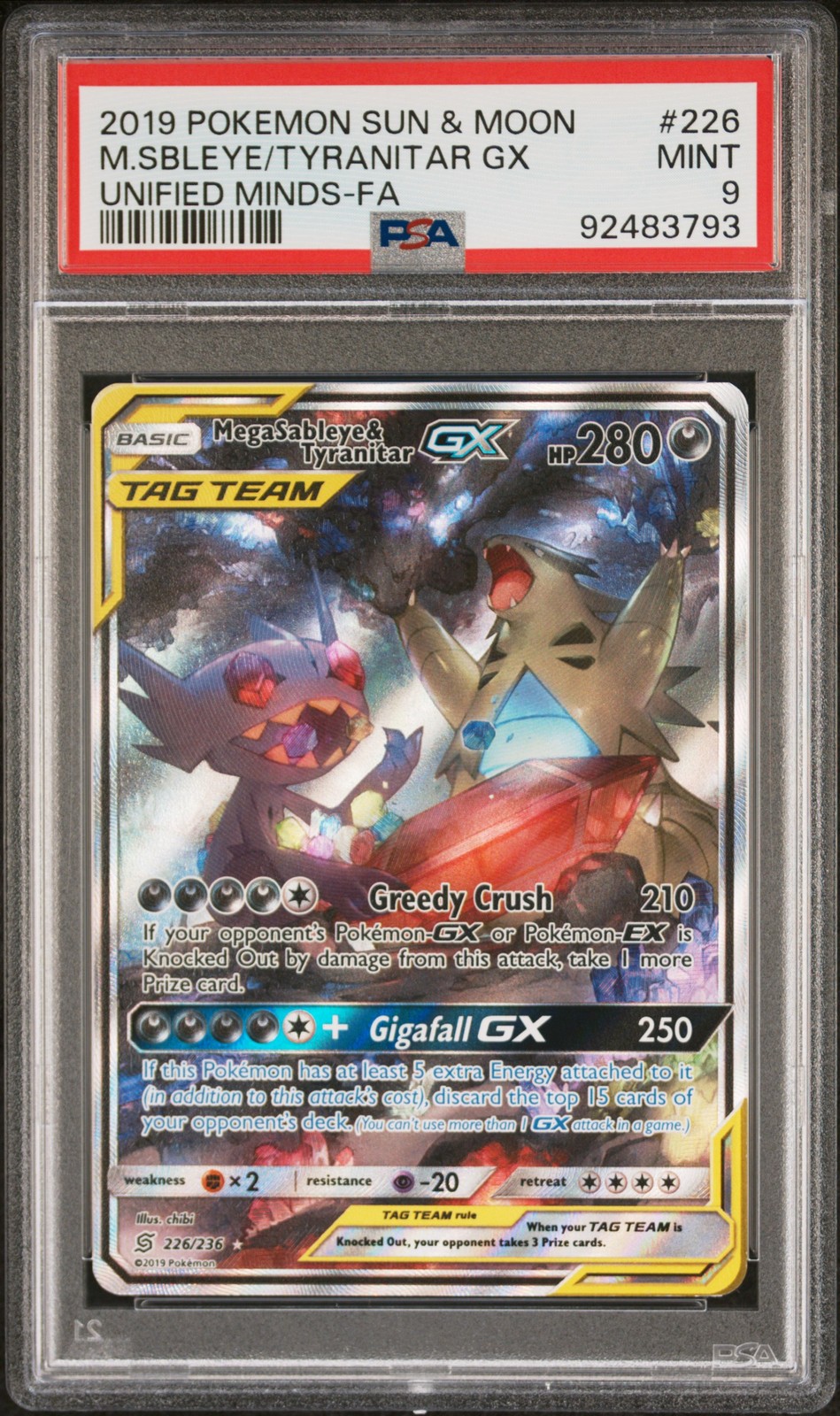 2019 POKEMON SUN & MOON UNIFIED MINDS FULL ART/MEGA SABLEYE & TYRANITAR GX PSA 9