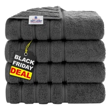 American Soft Linen Turkish Cotton 4-Piece Bath Towel Set 600 GSM Dark Gray