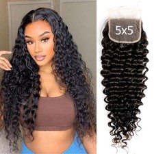 Human Hair 5x5 HD Lace Closure Deep Wave Transparent HD 5x5 Lace Closure Deep...