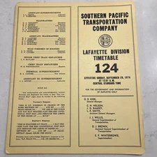 Southern Pacific Transportation Company Timetable #124 Lafayette Division 1974