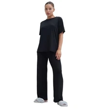 Talmont Women's Pajama Set Short Sleeve 2 Piece Pjs Sleepwear Silky Soft Black