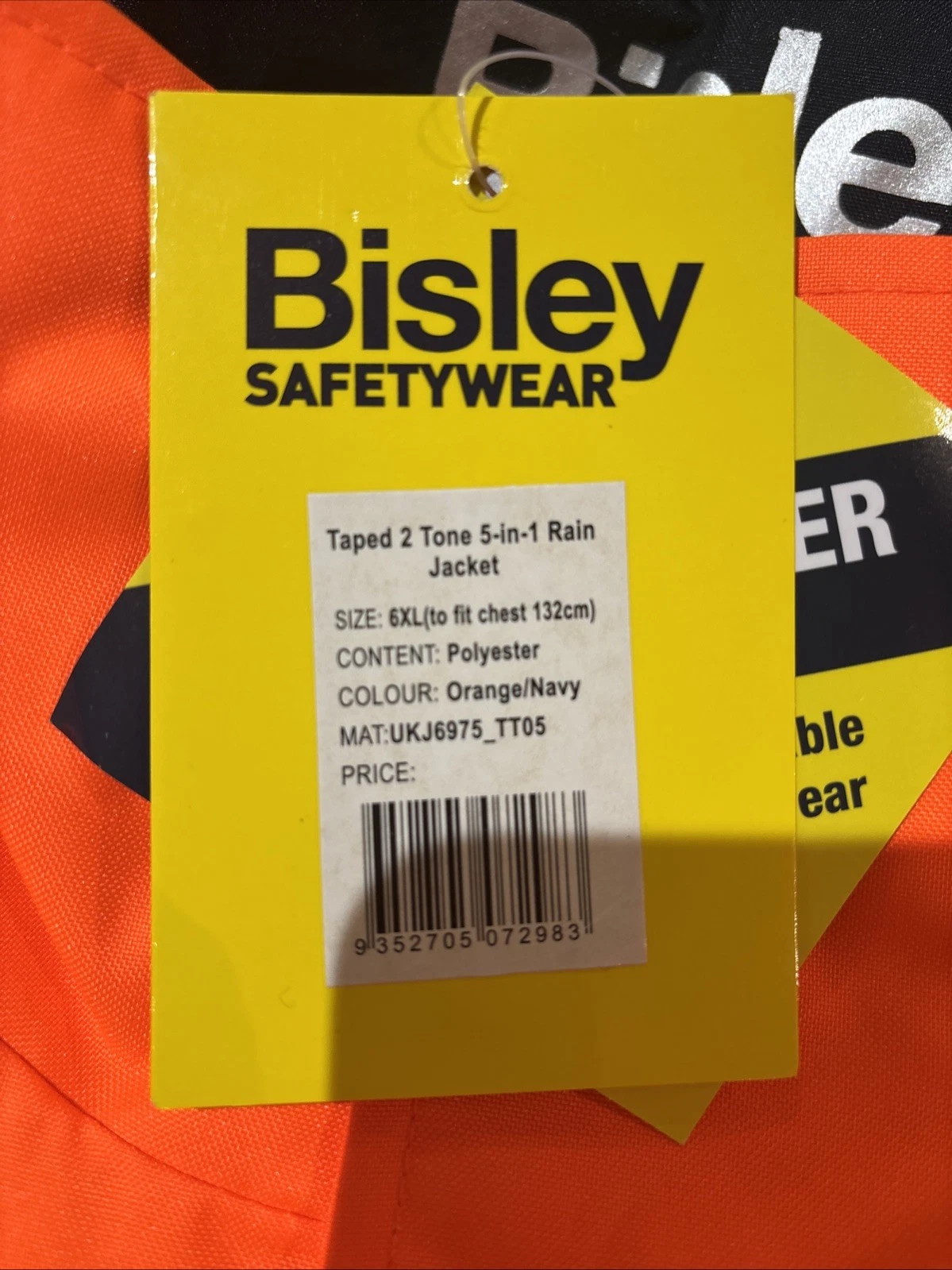 Bisley 5‑in‑1 Taped Rain Jacket – Hi‑Vis Orange/Navy – Size 6XL – New image 2