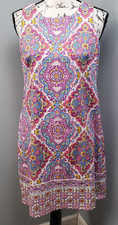 London Times Shift Dress Womens 8 Multi Floral Sateen Bright Happy Vacation