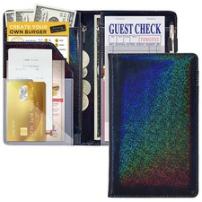 Black Glitter Server Books For Waitress/Waiter Book with 2 Zipper Money Pocke...