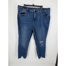 Terra  Sky Distressed Jeans Womens 22W Midwash Blue Raw Hem Stretch Denim