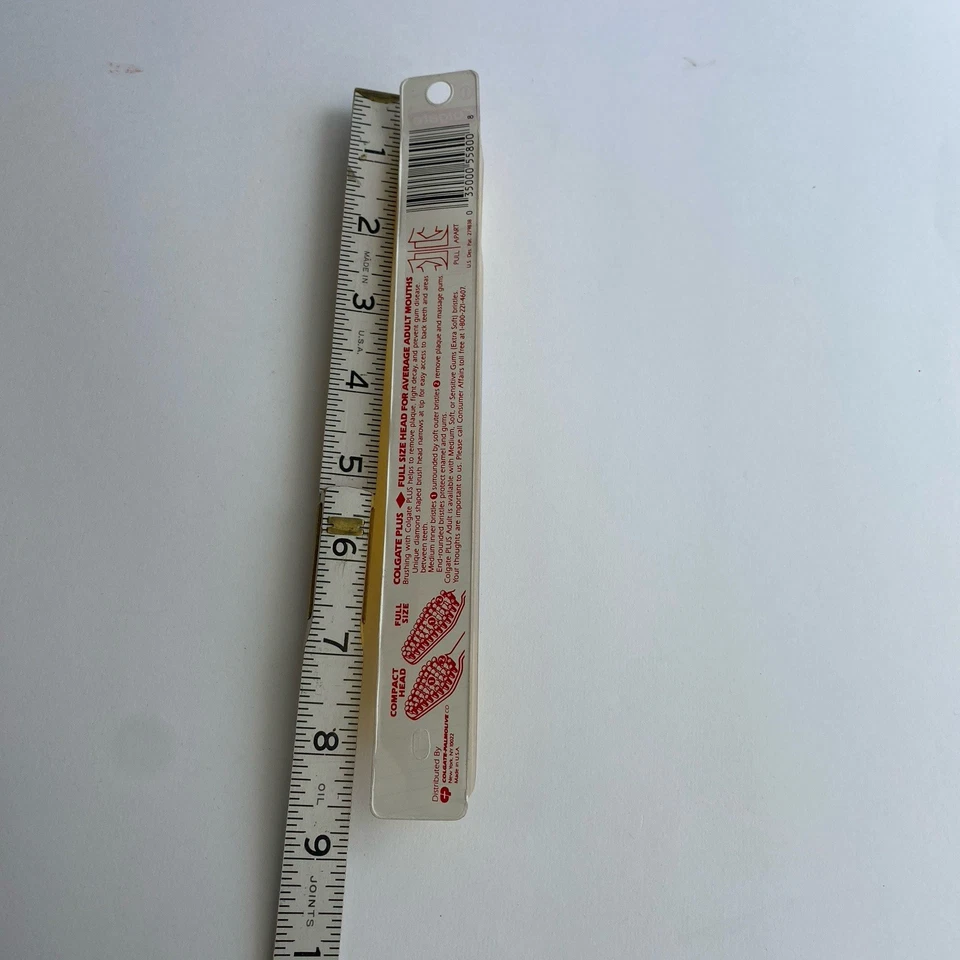 Vintage Colgate Plus Toothbrush Compact Full Head Medium Bristle Yellow Prop NOS - Image 3 of 4