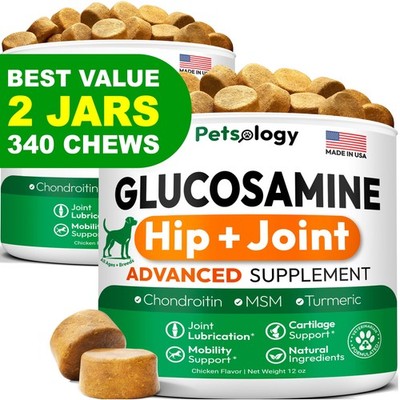 Petsology 2 Pack Glucosamine for Dogs - 340 Mobility Chews - Advanced Hip and...