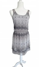 Express Women’s Flowy Dress S White Gray Ombre Ikat Print Boho Crochet racerback