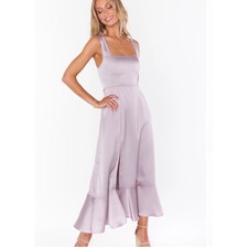 Show Me Your Mumu Claire Midi Dress Lilac Satin Ruffle Hem Square Neck Small