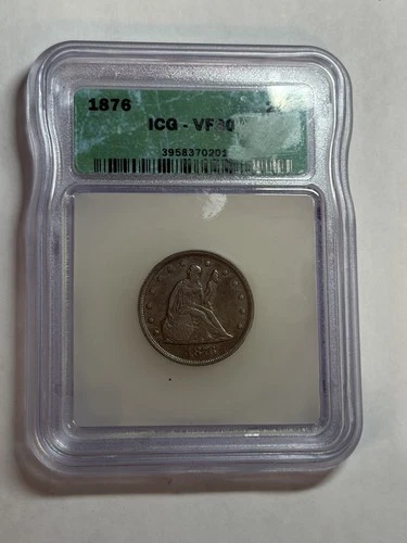1876 20C Seated Liberty Twenty Cent Piece ICG VF30 Nice Original Key Date