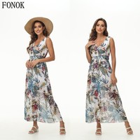 Womens Summer Maxi Dress V Neck Floral Loose Long Dress Beach Holiday Sundress