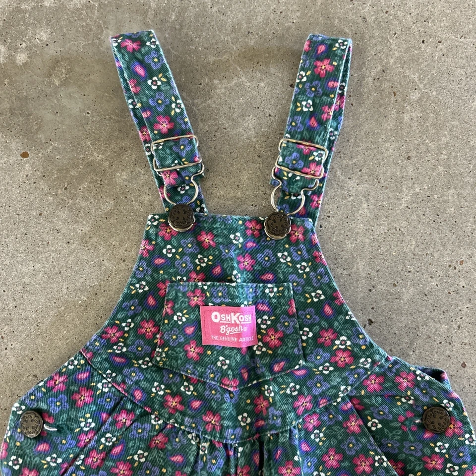 Mono vintage OshKosh B'gosh niñas 4T Vestbak floral denim broches de presión años 90 retro Foto 2 de 4