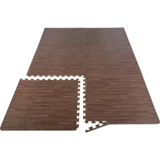 Stalwart 6 Pack Foam Tiles 24 sqft Wood Grain Interlocking, Dark Wood Grain