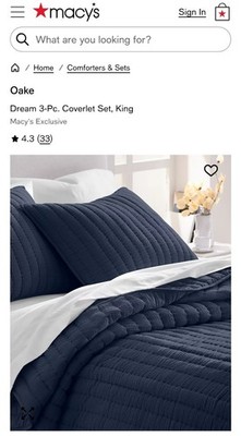 Oake Dream 3-Pc. Quilted Coverlet Set King Navy Combo Polyester